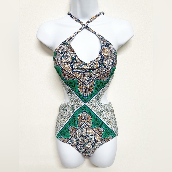 Tory Burch Womens Mixed Print Cut Out One Piece Strappy Swim Suit Size M - Picture 4 of 10